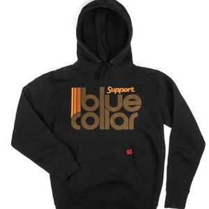 Mens Black Troll CO Support Blue Collar Hoodie L